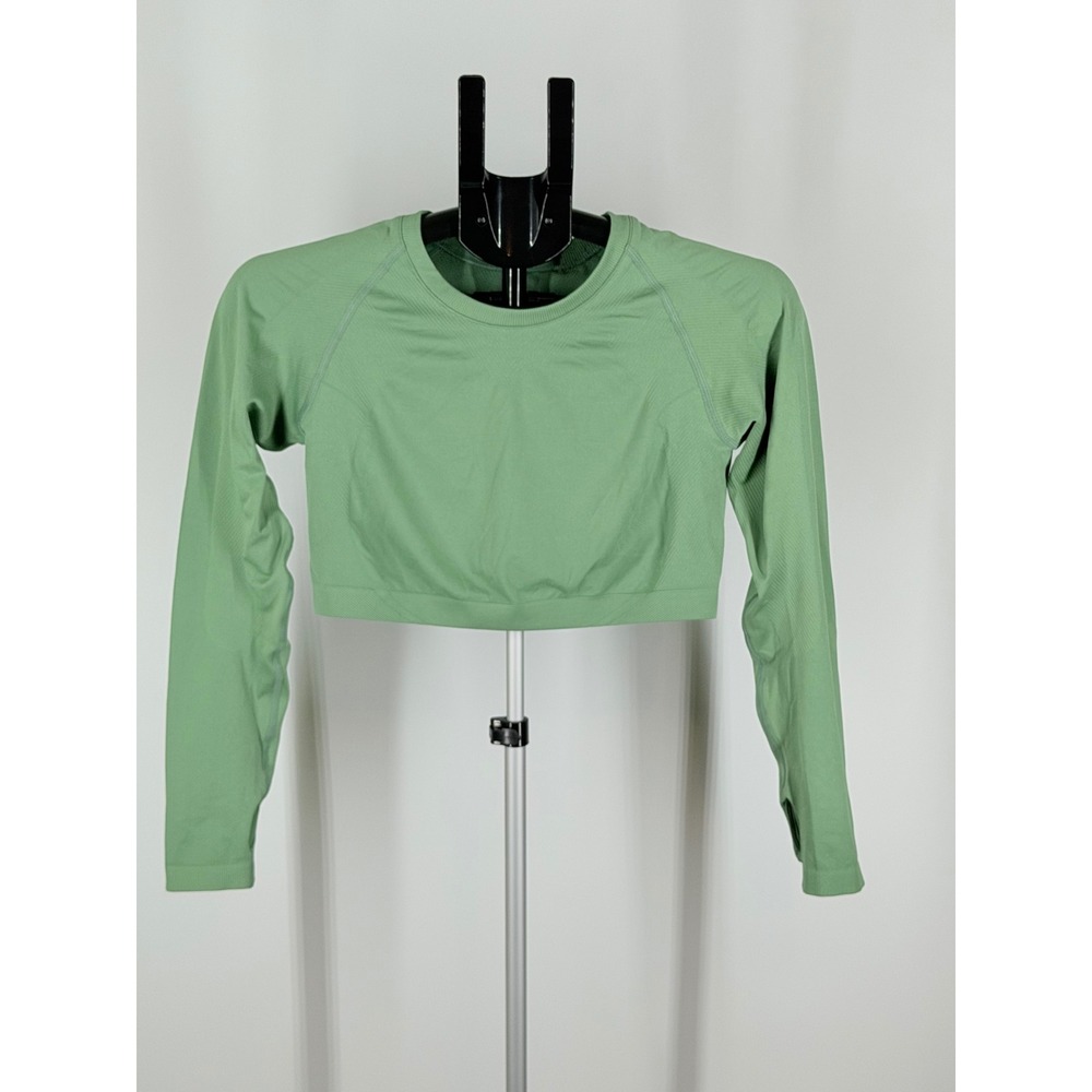 Alphalete Womens Seamless Long Sleeve Crop Top Sage Green XL Thumbholes